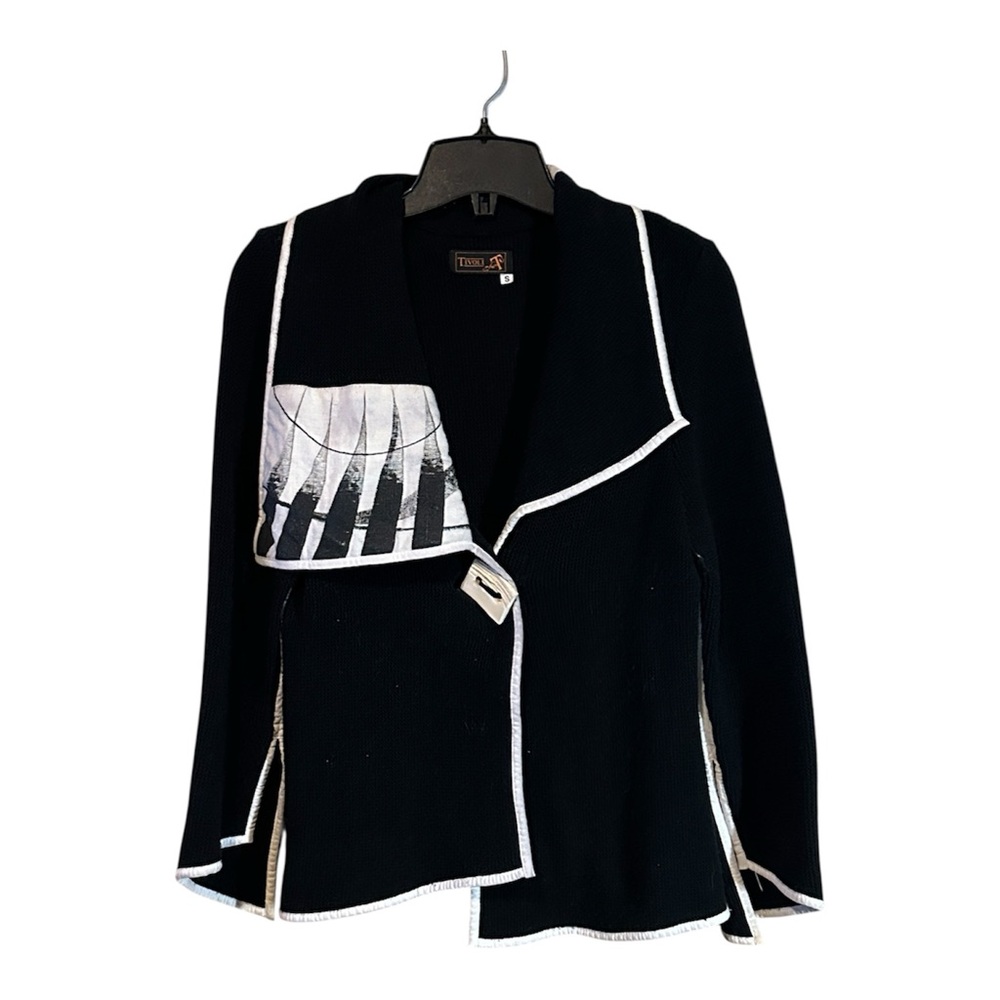 Tivoli Quilted Moto Blazer Black Asym Zip Leather Trim Women’s Small